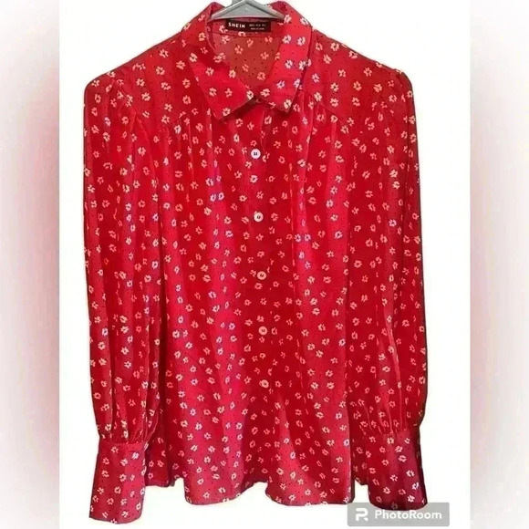 Florar red SHEIN Long sleeve size M shirt - Picture 1 of 5